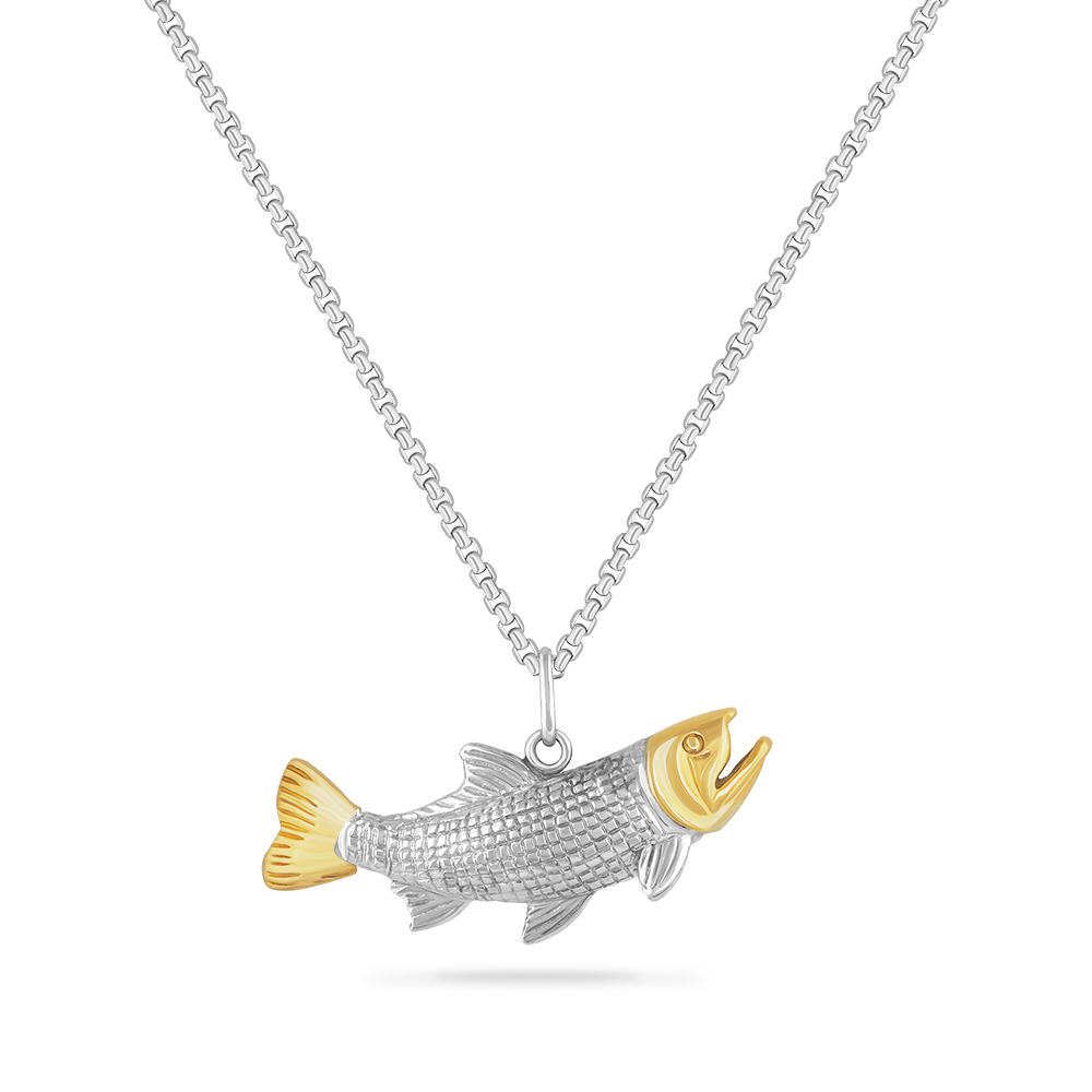 Two-toned 14K and Sterling Silver Trout Pendant On 18 Inches Chain