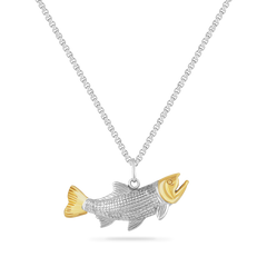 Two-toned 14K and Sterling Silver Trout Pendant On 18 Inches Chain