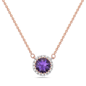 14K PENDANT WITH CENTRAL AMETHYST AND 18 DIAMONDS 0.06CT ON 18 INCHES CABLE CHAIN