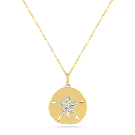 14K Sand Dollar Pendant With 16 Diamonds 0.085CT On 18 Inches Cable Chain
