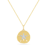 14K Sand Dollar Pendant With 16 Diamonds 0.085CT On 18 Inches Cable Chain