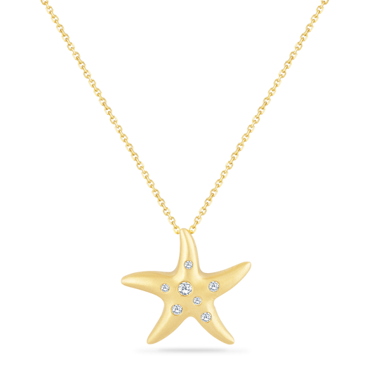 14K STARFISH PENDANT WITH 7 DIAMONDS 0.13CT ON 18 INCHES CHAIN STARFISH 20MM BY 21MM