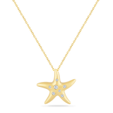 14K STARFISH PENDANT WITH 7 DIAMONDS 0.13CT ON 18 INCHES CHAIN STARFISH 20MM BY 21MM