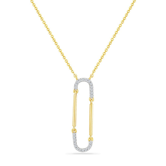 14K PAPER CLIP SHAPED PENDANT WITH 24 DIAMONDS 0.053CT 18 INCHES CHAIN