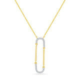 14K PAPER CLIP SHAPED PENDANT WITH 24 DIAMONDS 0.053CT 18 INCHES CHAIN