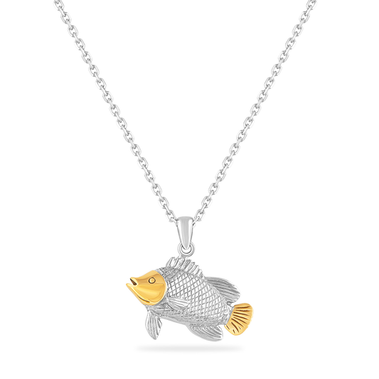 Intricate Sterling Silver and 14K Triple Tail Fish Pendant