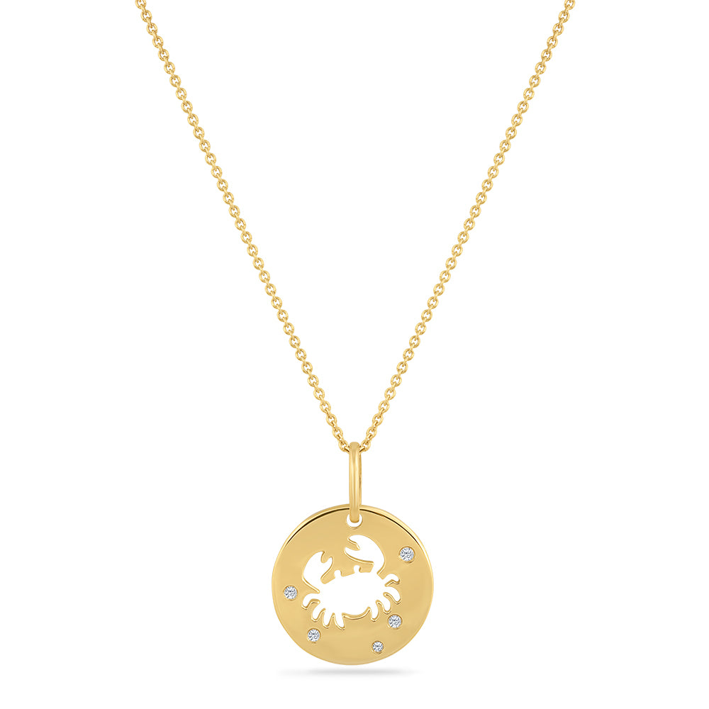 14K CRAB DISK PENDANT WITH 5 DIAMONDS 0.04CT ON 18 INCHES CHAIN