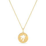 14K PALM TREE TAG PENDANT WITH 5 DIAMONDS 0.04CT DIAMONDS ON 18 INCHES CHAIN