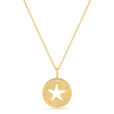 14K STARFISH DISK PENDANT WITH 5 DIAMONDS 0.04CT ON 18 INCHES CABLE CHAIN