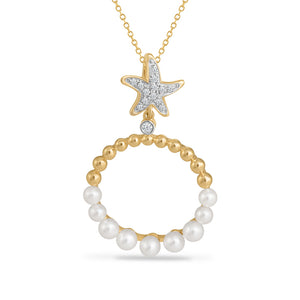 14K ROUND PEARLS & STARFISH PENDANT