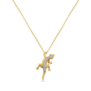 14K Geko Pendant With 17 Diamonds 0.10CT on 18 Inches Cable Chain