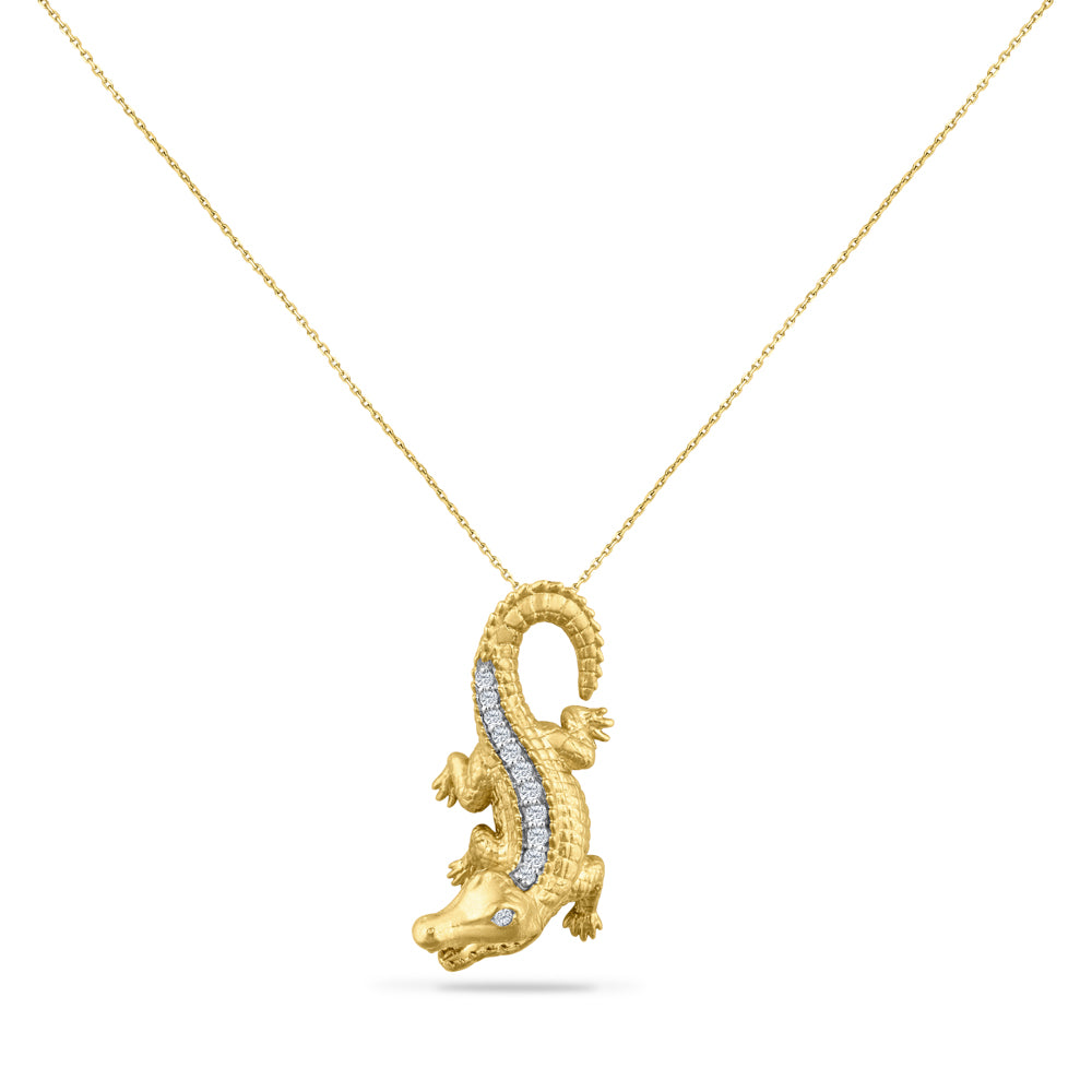 14K Alligator Pendant 28MM Long On 18 Inches Cable Chain