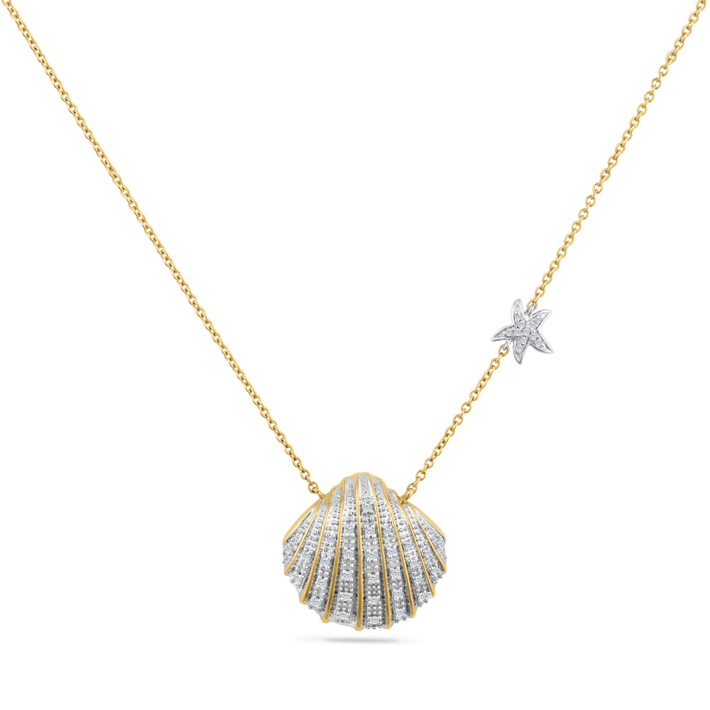 14K Diamond Shell Pendant With A Delicate Starfish On 18 Inches cable Chain