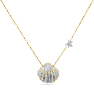 14K Diamond Shell Pendant With A Delicate Starfish On 18 Inches cable Chain