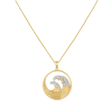 14KY WAVE PENDANT WITH DIAMONDS 0.25CT, 24MM ON 18 INCHES CABLE CHAIN