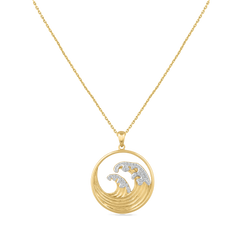 14KY WAVE PENDANT WITH DIAMONDS 0.25CT, 24MM ON 18 INCHES CABLE CHAIN