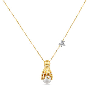 14K Octopus With Holding Pearl Necklace