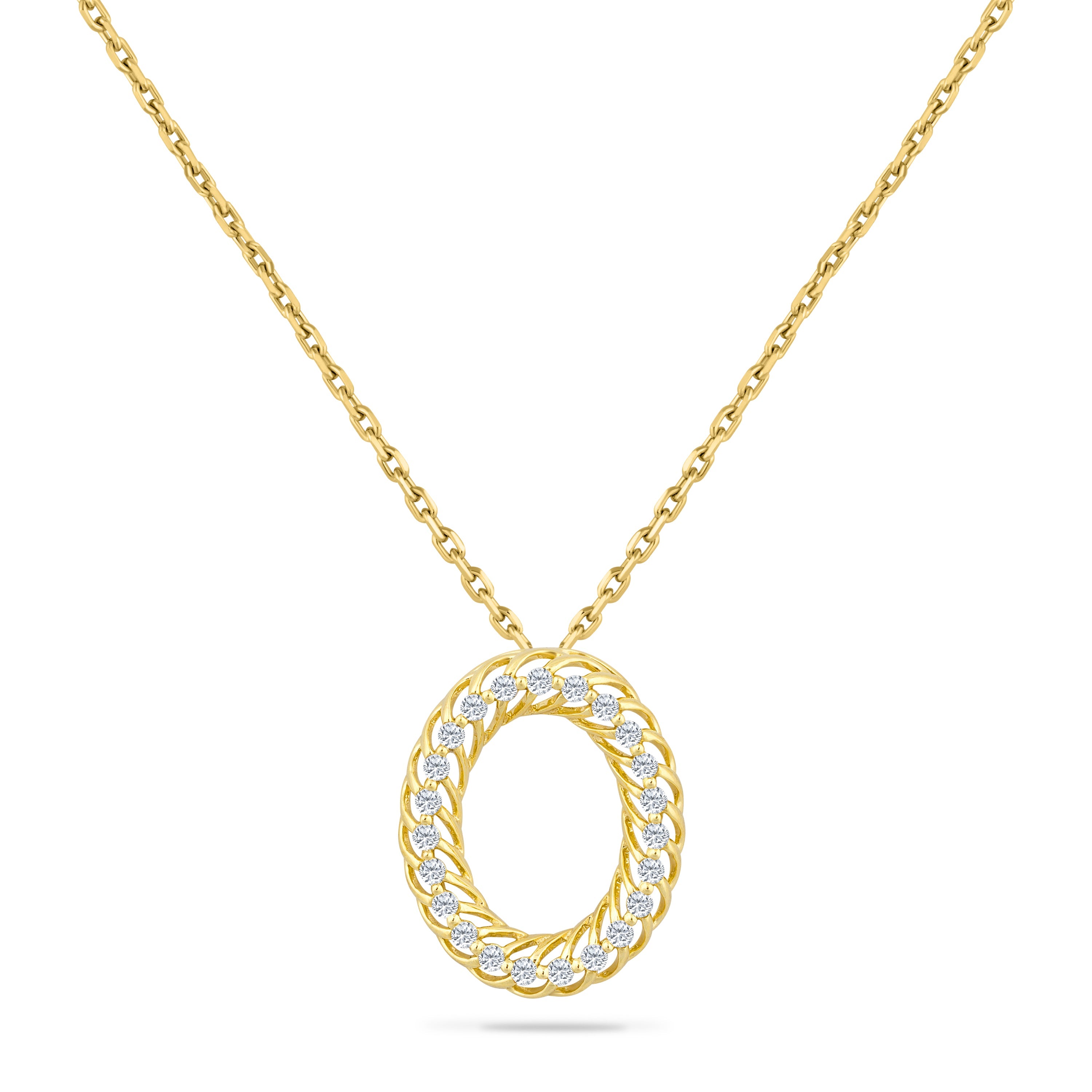 14K OVAL PENDANT WITH 23 DIAMONDS 0.25CT ON 18 INCHES CURB CHAIN