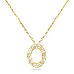 14K OVAL PENDANT WITH 23 DIAMONDS 0.25CT ON 18 INCHES CURB CHAIN