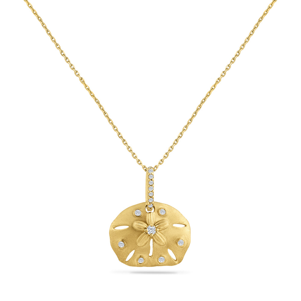 14K SAND DOLLAR PENDANT WITH 15 DIAMONDS 0.105CT ON 18 INCHES CABLE CHAIN