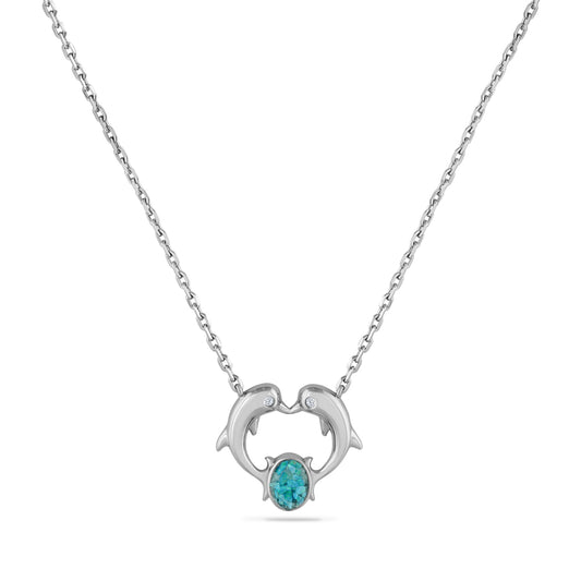 Glimmering Sterling Silver Double Dolphin Necklace
