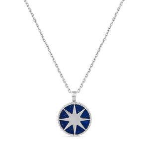 Sterling Silver Blue Lapis Compass Rose Necklace