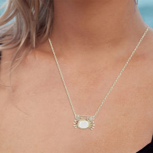 14K Crab Necklace With Doublet Pearl Bottom & Crystal Top On 18 Inches Cable Chain
