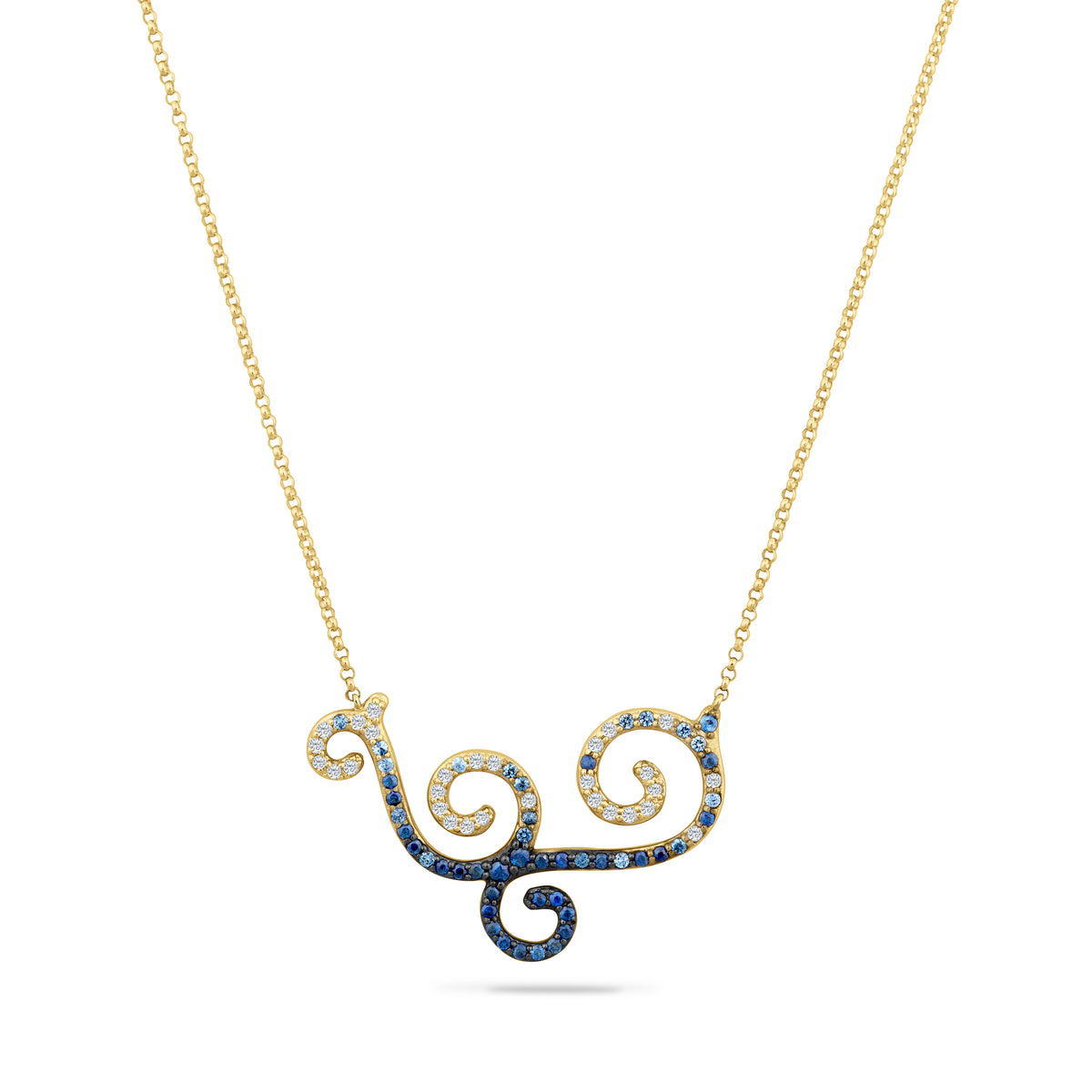14K WAVE NECKLACE WITH DIAMONDS & SAPPHIRES