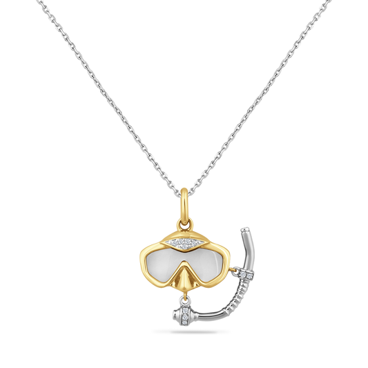 14K TT SNORKLING GEAR PENDANT 15MM X 18MM, DIAMONDS 0.04CT & 1 MOP 18 INCHES CHAIN