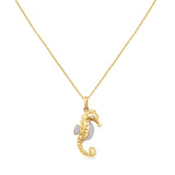 14K SEA HORSE PENDANT WITH 28 DIAMONDS 0.12CT, 9MM WIDTH & 21MM HEIGHT, ON 18 INCH CHAIN