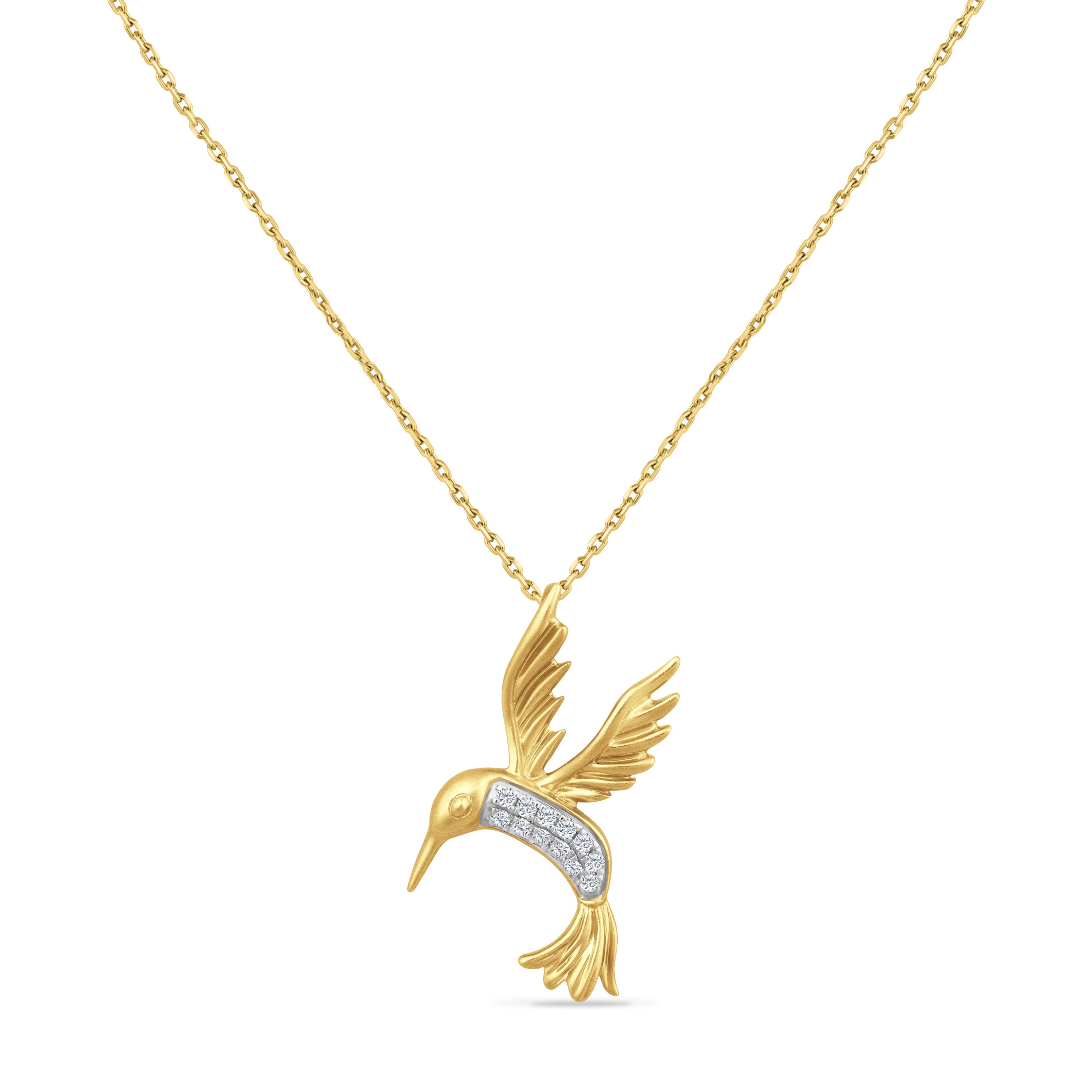 14K HUMMINGBIRD PENDANT WITH 12 DIAMONDS 0.12CT ON 18 INCHES CABLE CHAIN