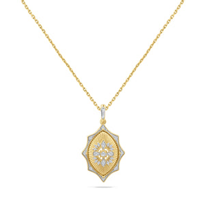 14K PENDANT WITH 1 TAP DIAMOND 0.07CT & 25 ROUND DIAMONDS 0.14CT ON 18 INCHES CABLE CHAIN