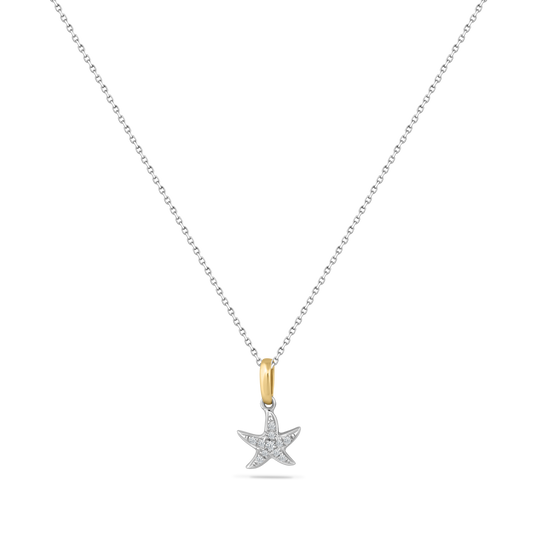 14K TT SINGLE STARFISH PENDANT 11 DIAMONDS 0.05CT ON 18 INCHES CABLE CHAIN