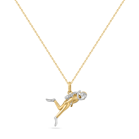 14K TT SMALL SUBA DIVER WITH 6 DIAMONDS 0.020CT ON 18 INCHES CHAIN