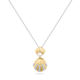14K SHELL & PEARL PENDANT WITH 23 DIAMONDS 0.08CT & PEARL ON 18 INCHES CHAIN