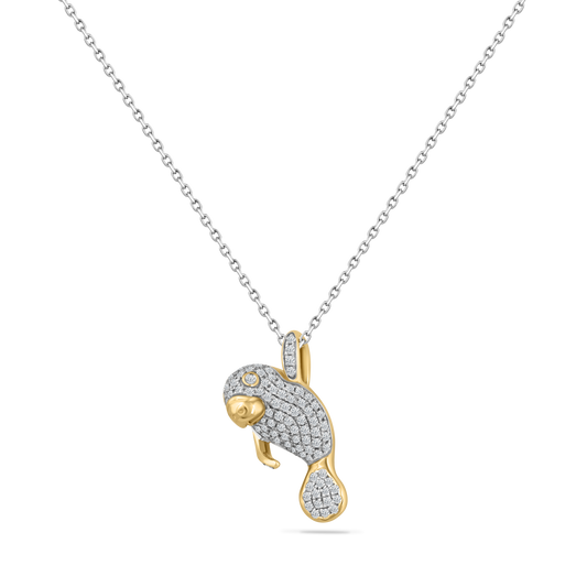14K PAVE MANATEE PENDANT WITH 105 DIAMONDS ON 18 INCHES CABLE CHAIN