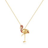 14KY FLAMINGO PENDANT WITH 3 DIAMONDS 0.02CT & 18 RUBIES 0.20CT ON 18 INCHES CABLE CHAIN