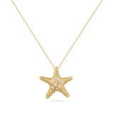 14K STARFISH PENDANT WITH 18 DIAMONDS 0.099CT AND 5 CENTRAL PEARLS ON 18 INCHES CABLE CHAIN