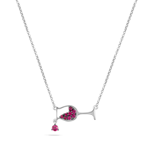 14K CHAMPAGNE GLASS NECKLACE WITH 9 PINK SAPPHIRES 0.38CT ON 18 INCHES CABLE CHAIN