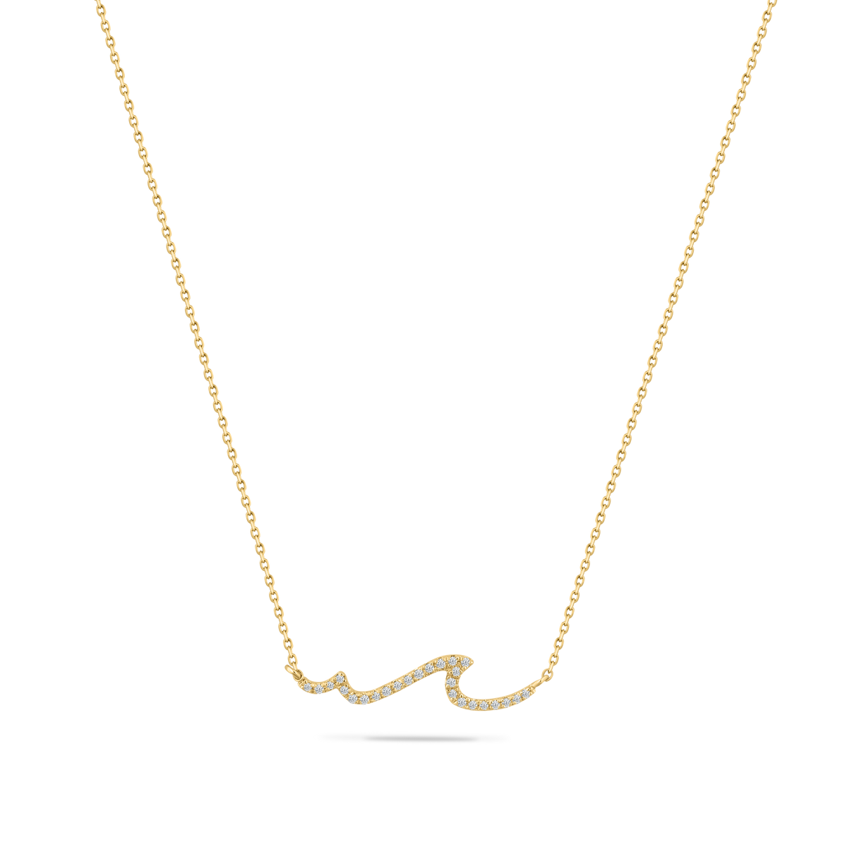 14K WAVE NECKLACE WITH 26 DIAMONDS 0.07CT ON 18 INCHES CABLE CHAIN