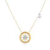 14K COMPASS NECKLACE WITH 42 DIAMONDS 0.13CT ON 18 INCHES CABLE CHAIN