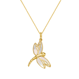14K MOTHER OF PEARL DRAGONFLY NECKLACE ON 18 INCHES CABLE CHAIN
