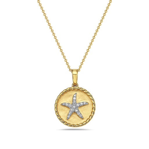 14K PENDANT WITH 16 DIAMONDS 0.16CT STARFISH ON 18 INCHES CABLE CHAIN