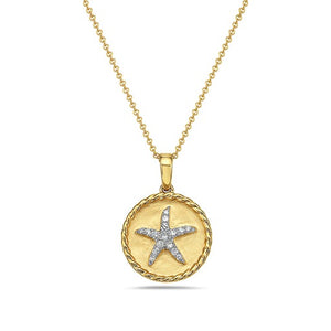 14K PENDANT WITH 16 DIAMONDS 0.16CT STARFISH ON 18 INCHES CABLE CHAIN