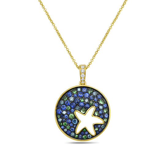 ROUND STARFISH MULTI COLOR PENDANT on 18 inches chain