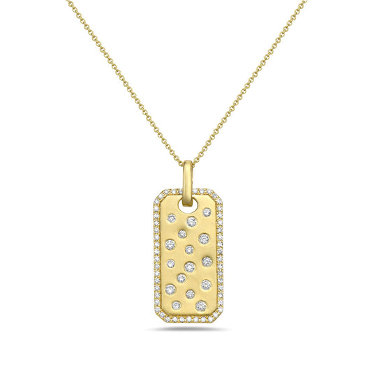 14K TAG PENDANT WITH 65 DIAMONDS 0.18CT ON 18 INCHES CHAIN