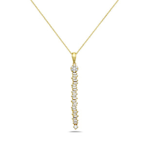 14K BAR PENDANT IN 23 TAPPERED BAGUETTE DIAMONDS 0.25CT AND 8 ROUND DIAMONDS 0.12CT ON 18 INCHES CHAIN
