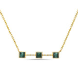 14K TRIPLE SQUARE MALACHITE  PENDANT WITH 12 DIAMONDS 0.50CT SUSPENDED ON 18 INCHES CABLE CHAIN