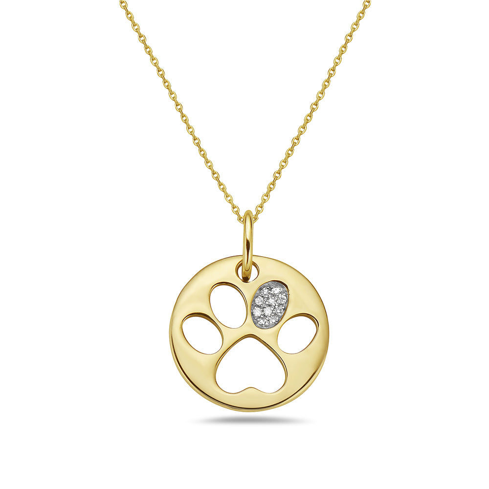 14K BABY DOG PAW NECKLACE WITH 10 DIAMONDS 0.03CT ON 18 INCHES CABLE CHAIN