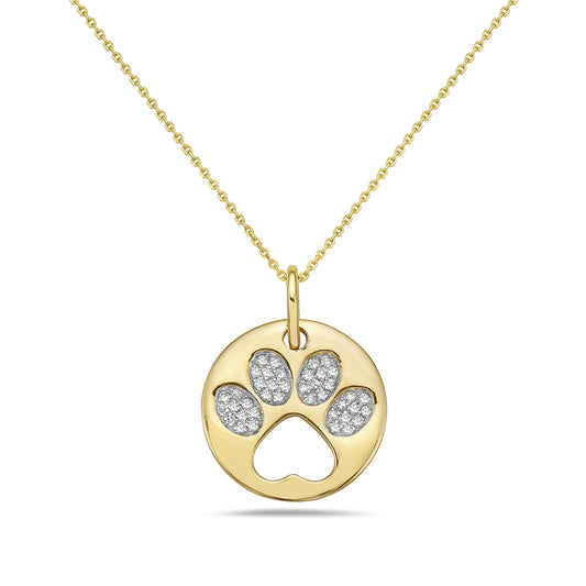 14K BABY DOG PAW PENDANT WITH DIAMONDS ON 4 TOES SUSPENDED ON 18 INCHES CABLE CHAIN